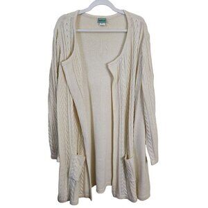 Sara Morgan Long Lines Cable Knit Open Front Neutral Cardigan Sweater Size XL